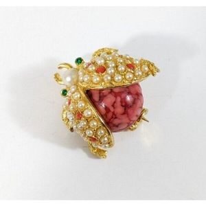 Beetle Shaped Insect Glass Belly Brooch - Vintage